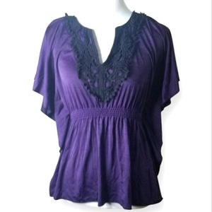 🦋Chime Eggplant Purple Butterfly Sleeves Embroidered Top